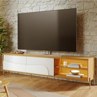 Rack para TV 75" 216CM MDF-MDP com LED e Pés Dourado Off White Lyam Decor