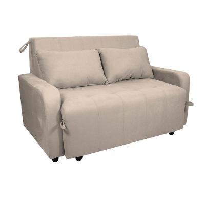 Sofá Cama End 2 Lugares Reclinável 138CM Bege Suede Estrutura Madeira Eucalipto