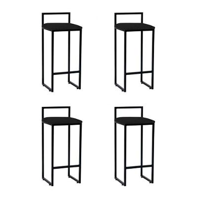 Kit 4 Banquetas Dori Bistrô Alta Industrial Em Aço Para Bar Cozinha Assento Suede - Preto-preto