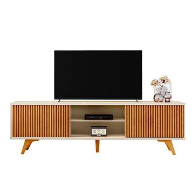 Rack Siena 220 220CM MDF com Pés Retos Off White e Naturale Mavaular Móveis