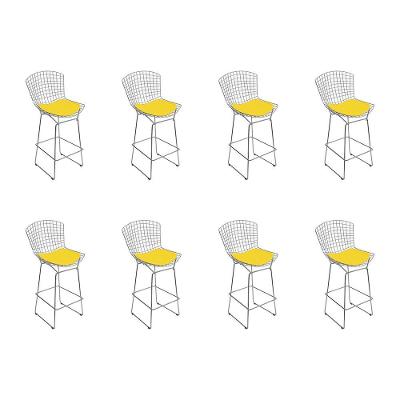 Kit 8 Banquetas Bistrô Bertoia Cromada D70 Com Assento Sintético Amarelo