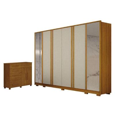 Guarda Roupa Casal Ares 6 Portas de Bater com Espelho 6 Gavetas MDF MDP Cinamomo Off-White Leifer