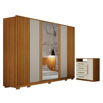 Guarda Roupa Casal Evo 6 Portas de Bater com Espelho 6 Gavetas MDF-MDP Cinamomo Off-white