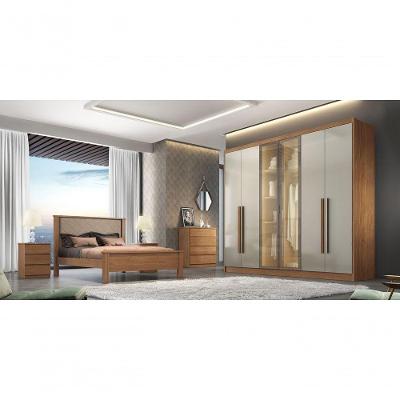 Guarda Roupa Casal Rizon Glass 6 Portas de Bater 8 Gavetas MDF com LED e Reflequita Cumaru-fendi