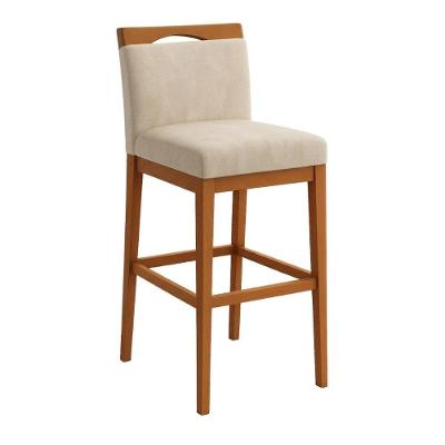 Banqueta Alta Estofada Suede com Encosto Fixa Bege Tatite Decor
