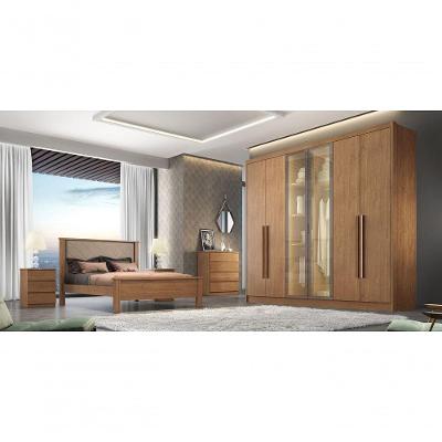 Guarda Roupa Rizon Glass 6 Portas de Bater 8 Gavetas MDF com LED e Corrediças Telescópicas Cumaru
