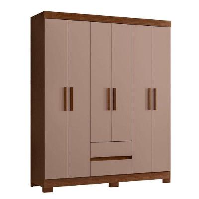 Guarda Roupa Casal Olimpia 6 Portas Giratórias 2 Gavetas MDP Nogueira Capuccino Albatroz Móveis