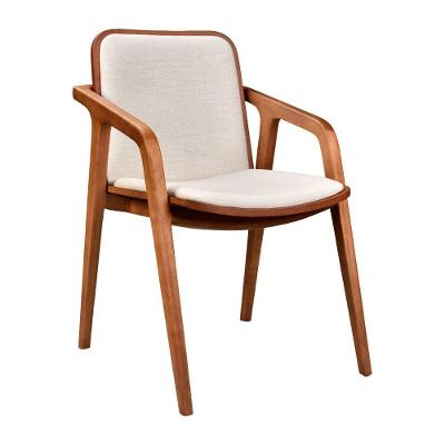 Cadeira de Jantar Bia com Estrutura de Madeira Maciça e Tecido Linho Off White Sallar Home