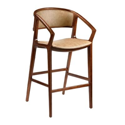 Banqueta Cyndi Assento Courino Base Madeira Maciça com Encosto e Braço 53cm Fendi Sallar Home