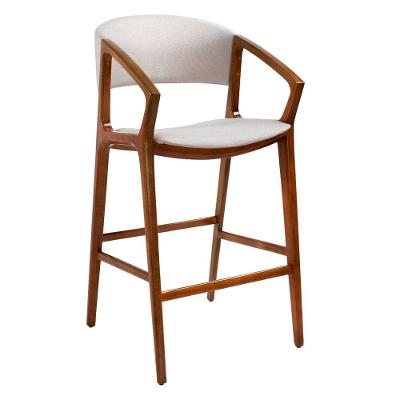 Banqueta Cyndi Assento em Tecido Base de Madeira Maciça Encosto com Braço Fixa Off White Factor