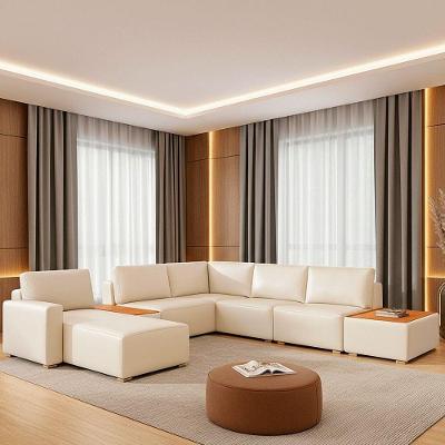 Sofá de Canto France 6 Lugares com Chaise 291CM a 312CM Off White Courino Sallar Home