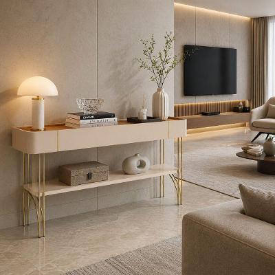 Buffet Aparador Vivaz Contemporaneo MDF 160cm Carvalho Off White Pes Metal Dourados
