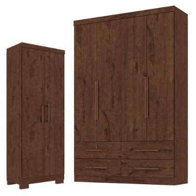 Guarda Roupa Solteiro Maximus 4 Portas Bater 4 Gavetas MDP Jacarandá Fosco Zanzini Móveis 153,8CM