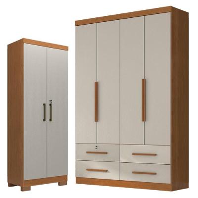 Guarda Roupa Solteiro Maximus 4 Portas de Bater 4 Gavetas MDP com Armário Multiuso Max Plus 2 Portas