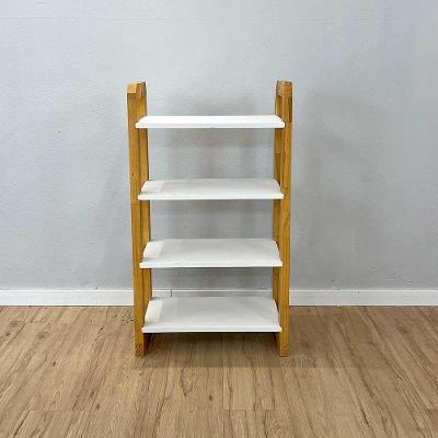 Aparador Linea Slim Moderno 4 Prateleiras Madeira Pinus 54CM Branco e Nozes