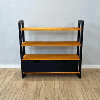 Aparador Linea Ample Moderno sem Porta 2 Gavetas Madeira Maciça 100CM Amadeirado e Preto Artfactory
