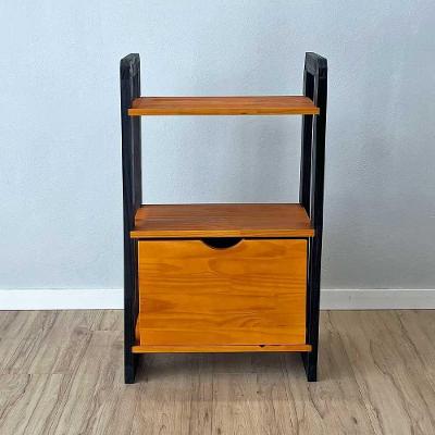 Aparador Linea Slim Moderno 3 Prateleiras 1 Gaveta Madeira Maciça 53CM Carvalho e Preto Artfactory