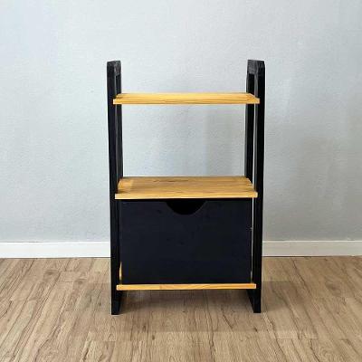 Aparador Linea Slim Moderno 1 Gaveta Madeira Maciça 53CM Nozes e Preto Artfactory Design