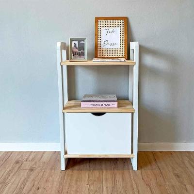 Aparador Linea Slim Moderno sem Porta 1 Gaveta Madeira Maciça 53CM Natural e Branco Artfactory