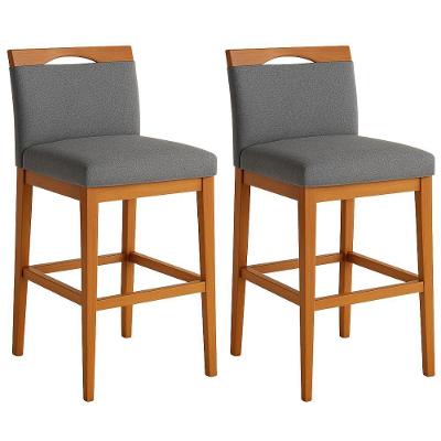Kit 2 Banquetas Alta Cozinha Gourmet Estofada Linho Encosto Fixo Cinza