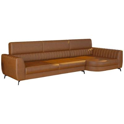 Sofá com Chaise Flames 3 Lugares Fixo 260CM Caramelo Courino