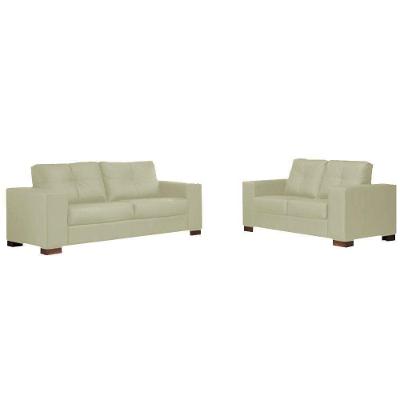 Conjunto Sofá Kenny G43 5 Lugares 210cm e 160cm Off White Couro Gran Belo