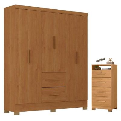 Guarda Roupa Casal Primordial Max 6 Portas 4 Gavetas MDP Cinamomo Fosco Zanzini Móveis