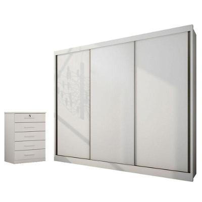 Guarda Roupa Casal Medelim 3 Portas 6 Gavetas Neve com Cômoda Suíça MDF MDP