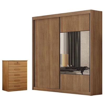 Guarda Roupa Casal Sienna 2 Portas 4 Gavetas Cumaru 23 com Espelho MDF