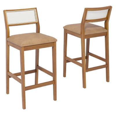Kit 2 Banquetas Bella em Madeira Maciça Tauari Assento em Corino Kaki Milani Movelaria