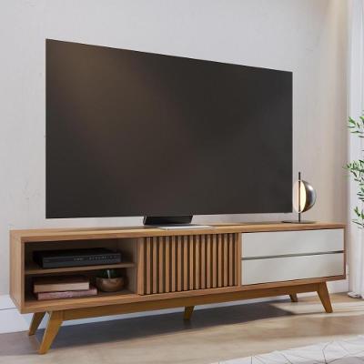 Rack Bancada Veneza para TV 75" 200CM MDP com Gavetas Off White Colibri Móveis