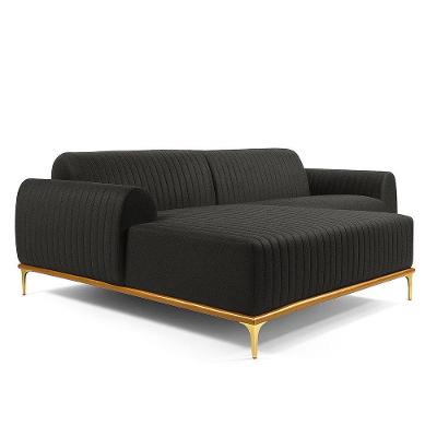 Sofá com Chaise Lado Esquerdo Cocie 3 Lugares 230CM Preto Acinzentado Linho Sofá Home
