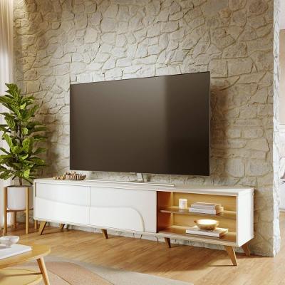 Rack Bancada Amalfi para TV 75" 216CM MDF-MDP com LED Off White Matte-Freijó