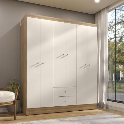Guarda Roupa Casal Touch 6 Portas de Bater 2 Gavetas Freijó-Off White em MDP com Puxadores Plástico