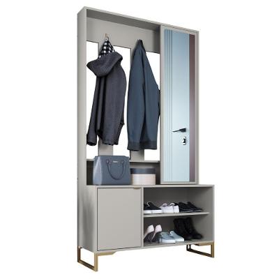 Sapateira Cabideiro com Espelho P1067 1 Porta 3 Nichos 100cm Dourado Placa & Ponto