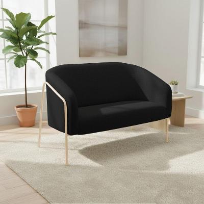 Sofá 2 Lugares Namoradeira Stella Base Industrial Alta Champanhe Linho D03 - D'rossi Cor Preto