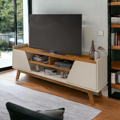 Rack com Nichos Turim 160CM MDP Off White e Naturalle Bechara Móveis