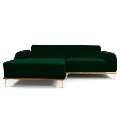 Sofá com Chaise Cocie 3 Lugares Lado Esquerdo Fixo 230CM Verde Veludo SAL Movelaria