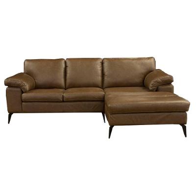 Sofá com Chaise Maitê 3 Lugares Fixo 272CM Marrom Couro Conforto e Elegância S&A