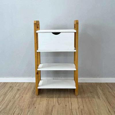 Aparador Linea Slim Moderno sem Porta 1 Gaveta Madeira Maciça 54CM Branco e Nozes Artfactory Design