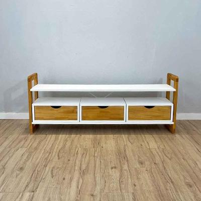 Rack TV Linea de Madeira Pinus 141,5CM com 3 Gavetas Branco e Nozes Artfactory Design
