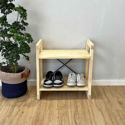 Sapateira Banco Linea 2 Nichos 1 Prateleira 53CM Madeira Pinus Artfactory Design