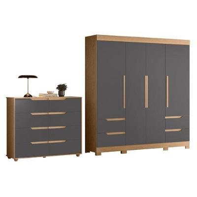 Guarda Roupa Solteiro com Cômoda Vivacce 4 Portas 8 Gavetas MDP Titânio Albatroz Móveis 120CM