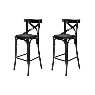 Kit 2 Banquetas Katrina Assento em Corano Base Fixa com Encosto em Aco Preto