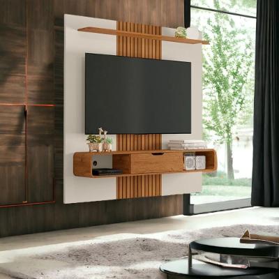 Painel para TV Lisboa 65" Off White e Naturalle Ripado Bechara