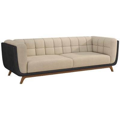 Sofá Coin 2 Lugares 180CM Preto e Off White Courino e Bouclê Suave