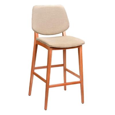 Banqueta Tami Assento em Linho Base de Madeira Maciça com Encosto Fixo 73cm Off White Sallar Home