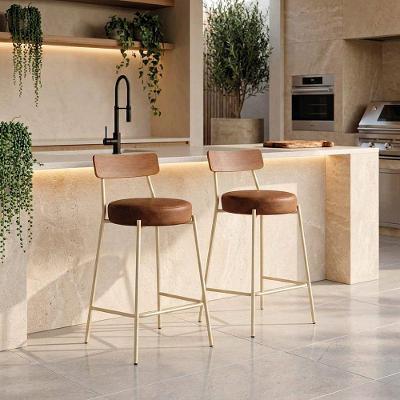 Banqueta Londrina Pu D03 Assento em PU Base Fixa com Encosto 95cm Nozes D'Rossi