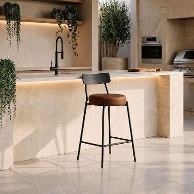 Banqueta Industrial D03 Assento PU Base Fixa Encosto Fixo Preto D'Rossi