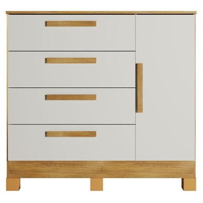 Cômoda Quero 4 Gavetas MDF-MDP Puxador MDF Revestido Cinamomo Off White Valdemóveis